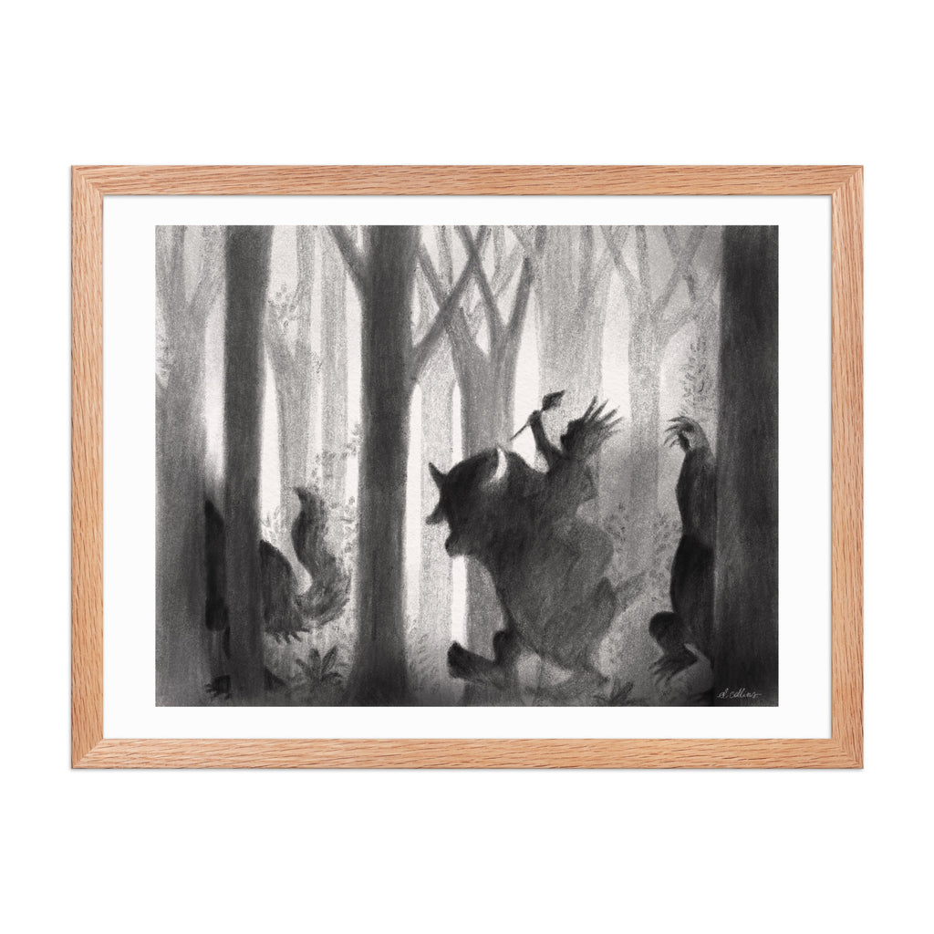 Where The Wild Things Are - B&W Charcoal Framed Art Print