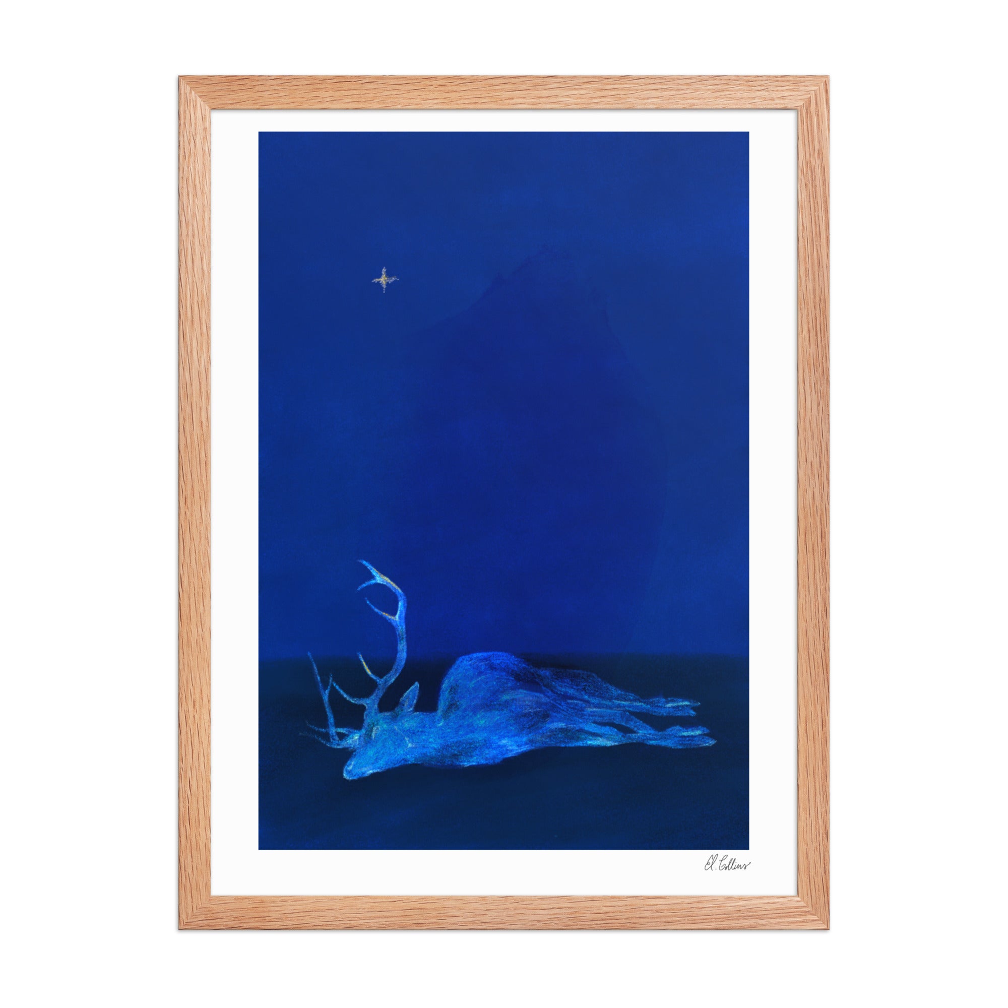 North Star – Minimal Blue Stag Framed Art Print